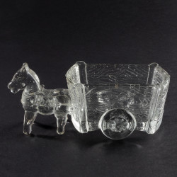 Szklana bombonierka cukiernica kucyk osiołek z wozem