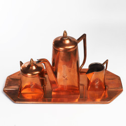 Miedziany garnitur zestaw do kawy herbaty Art Deco